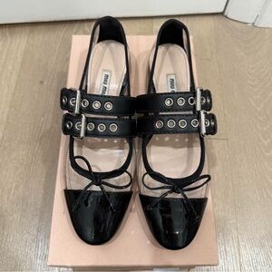 Miu Miu Black Flats with Buckle Straps